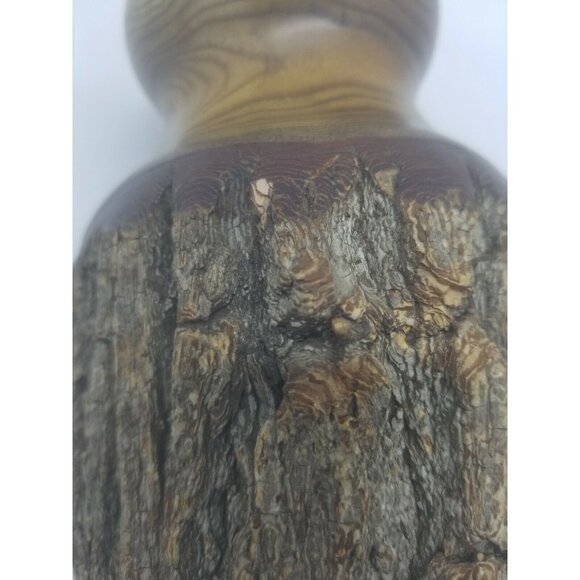 Hand Crafted Lathe Turned Mesquite Wood Vessel with Natural Bark Artist Signed - Picture 7 of 10